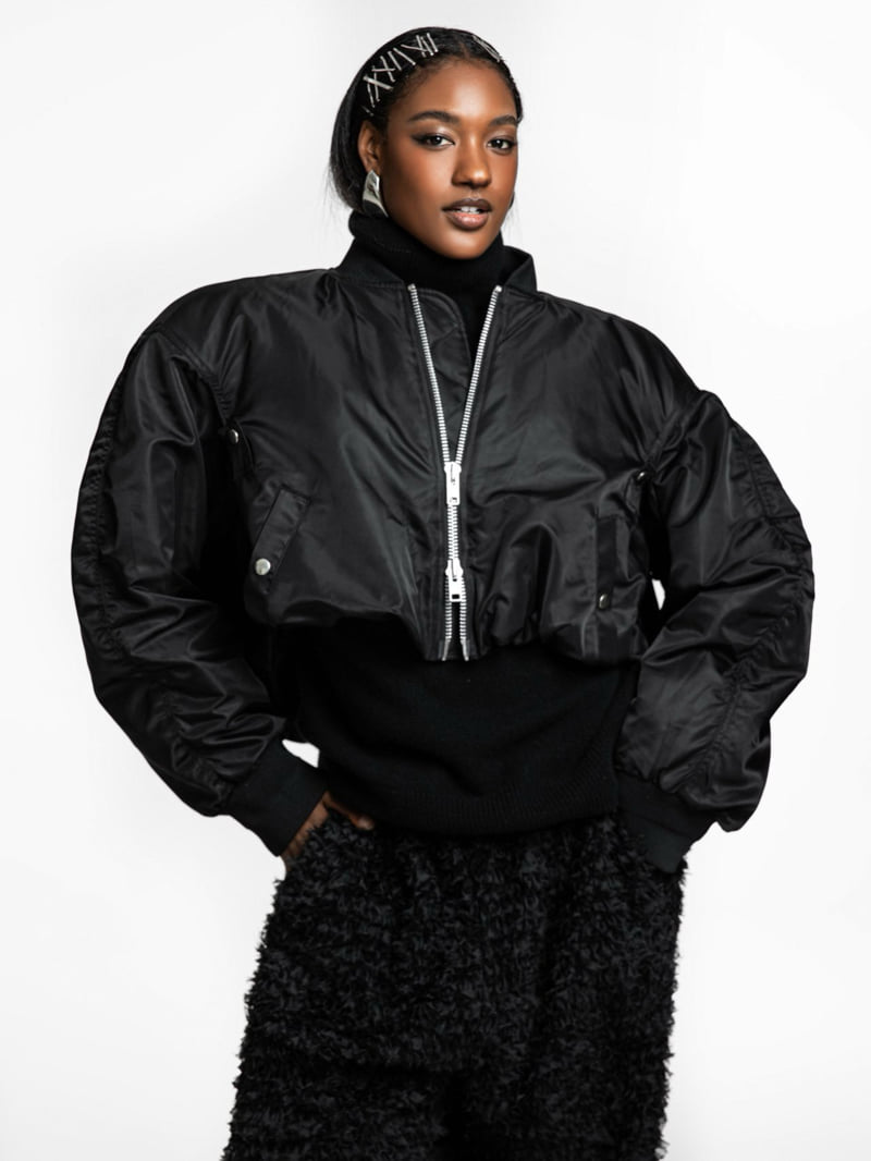 Paper Moon - Korean Women Fashion - #thelittlethings - Heavy Twill Nylon Cropped Balloon MA-1 Flight Jacket - 3