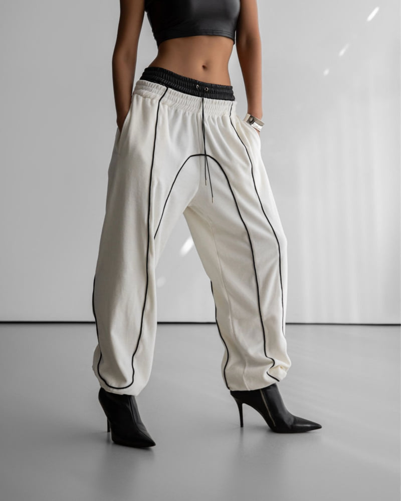 Paper Moon - Korean Women Fashion - #thelittlethings - Vevet Trimmed Detail Jogger Trousers - 3