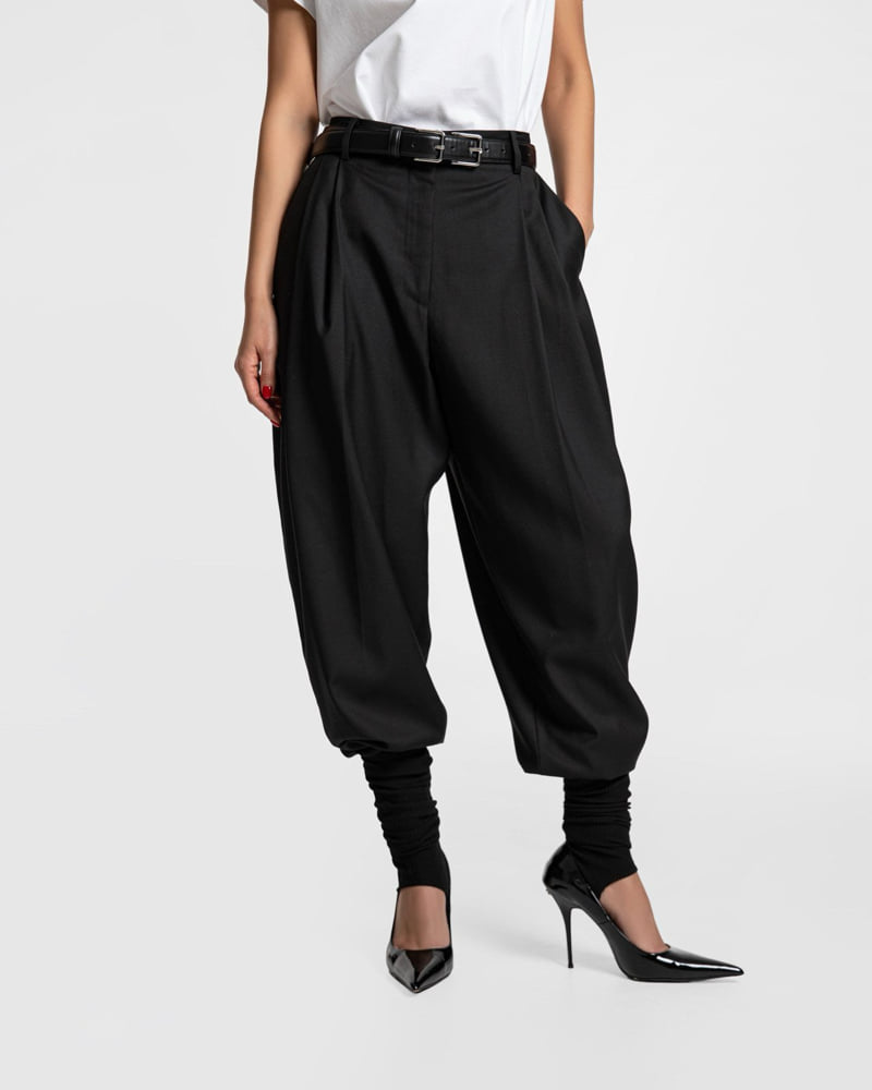 Paper Moon - Korean Women Fashion - #vintageinspired - Double Pintuck Wool Baggy Slacks - 9