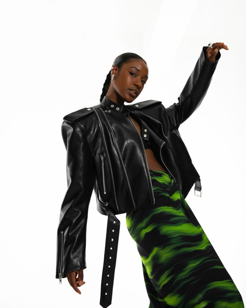 Paper Moon - Korean Women Fashion - #womensfashion - Double Zipped Detail Buckle Belted Biker Jacket - 4
