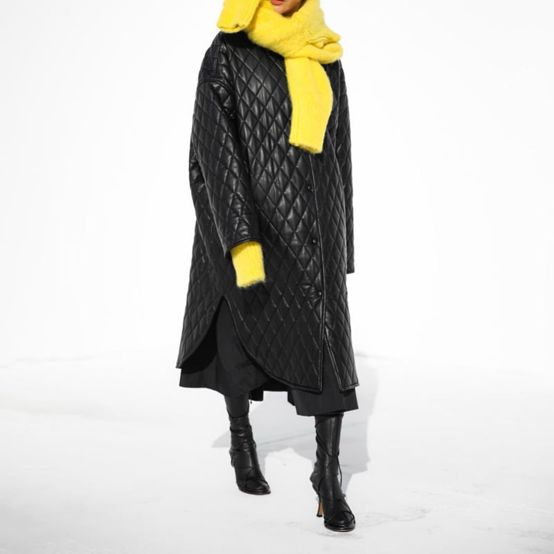 Paper Moon - Korean Women Fashion - #vintageinspired - Vegan Leather Quilting Padded Snap Button Coat - 3