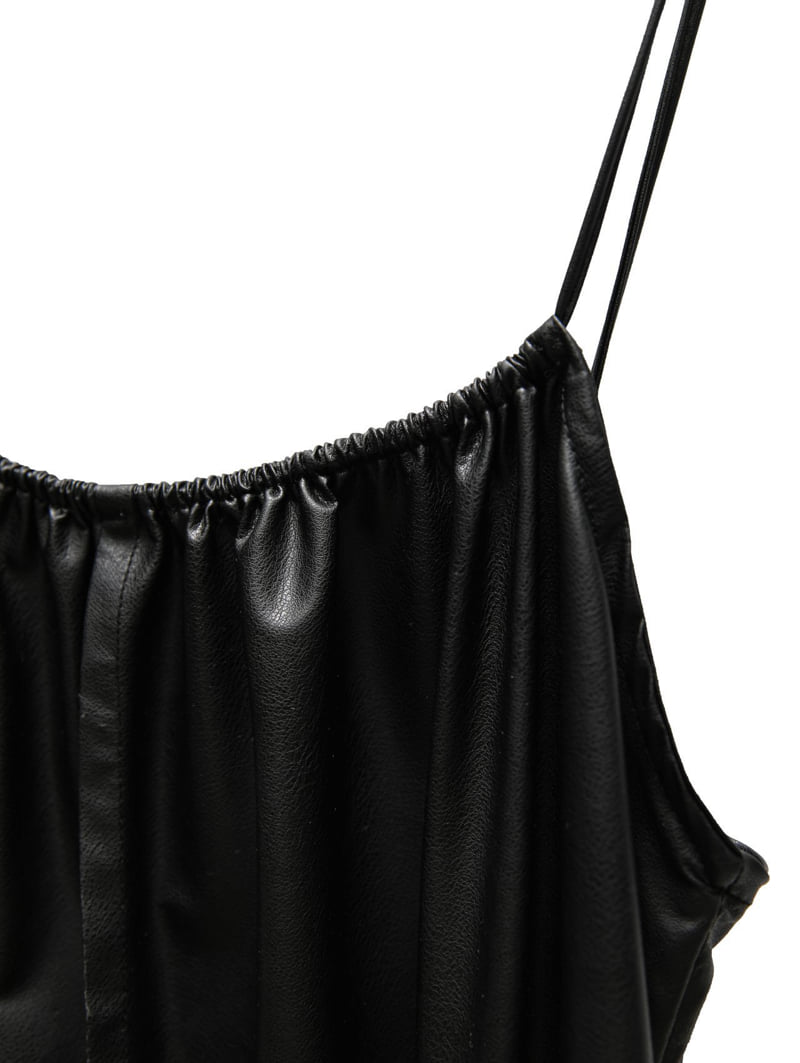 Paper Moon - Korean Women Fashion - #vintageinspired - Vegan Leather Strap Shirred Maxi Dress - 9
