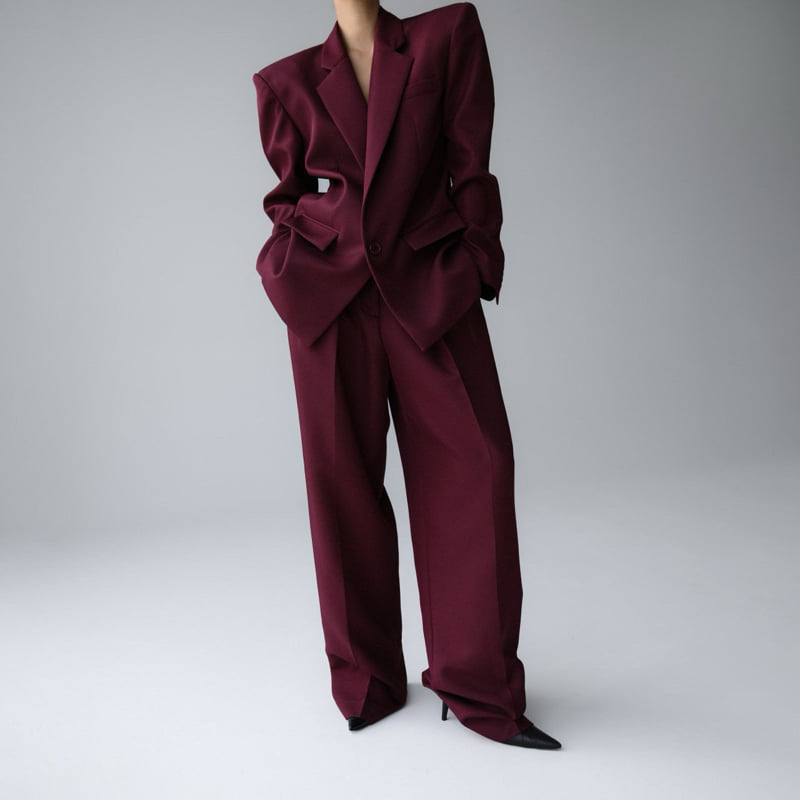 Paper Moon - Korean Women Fashion - #vintageinspired - Twill Texture Low Waist Double Pleats Wide Trousers - 8