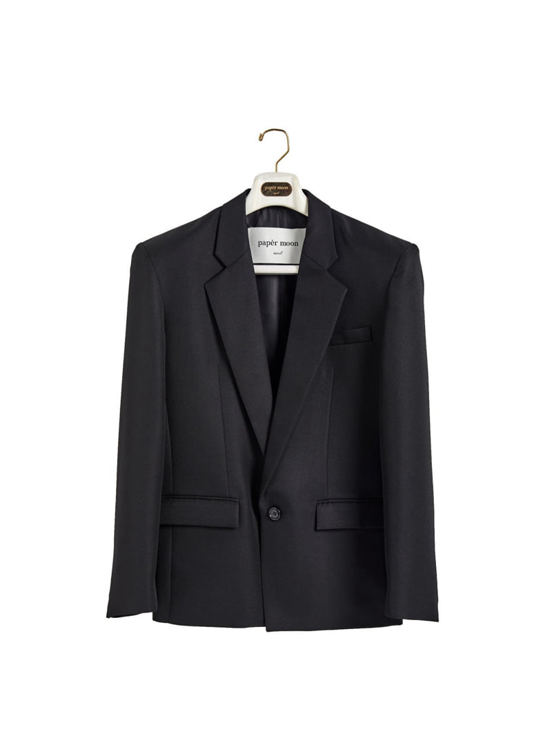 Paper Moon - Korean Women Fashion - #vintagekidsstyle - Square Shoulder Oversized Twill Blazer - 8