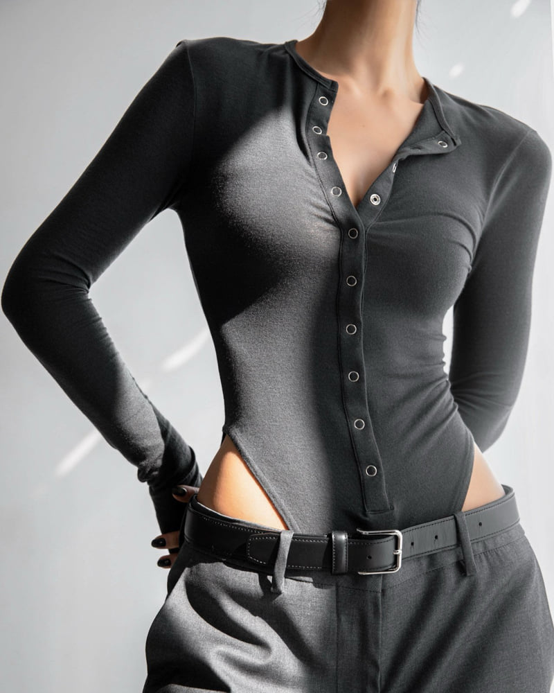 Paper Moon - Korean Women Fashion - #womensfashion - Ring Snap Button Detail Bodysuit - 12