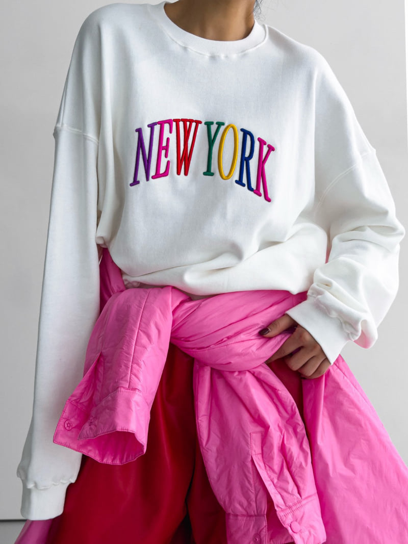 Paper Moon - Korean Women Fashion - #womensfashion - Oversized Rainbow New York Stitch Detail Sweatshirts - 11