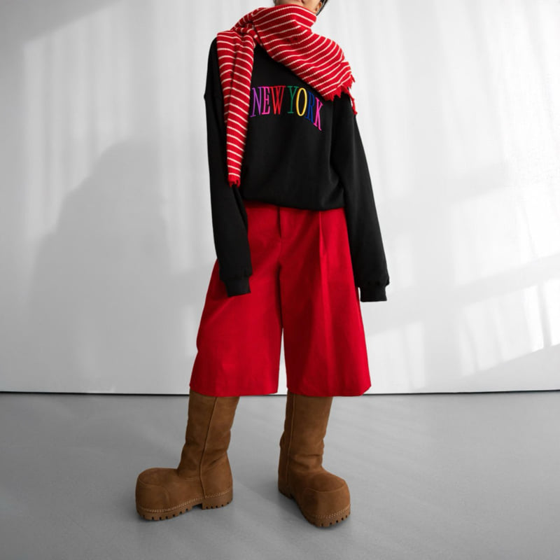 Paper Moon - Korean Women Fashion - #womensfashion - Oversized Rainbow New York Stitch Detail Sweatshirts - 3