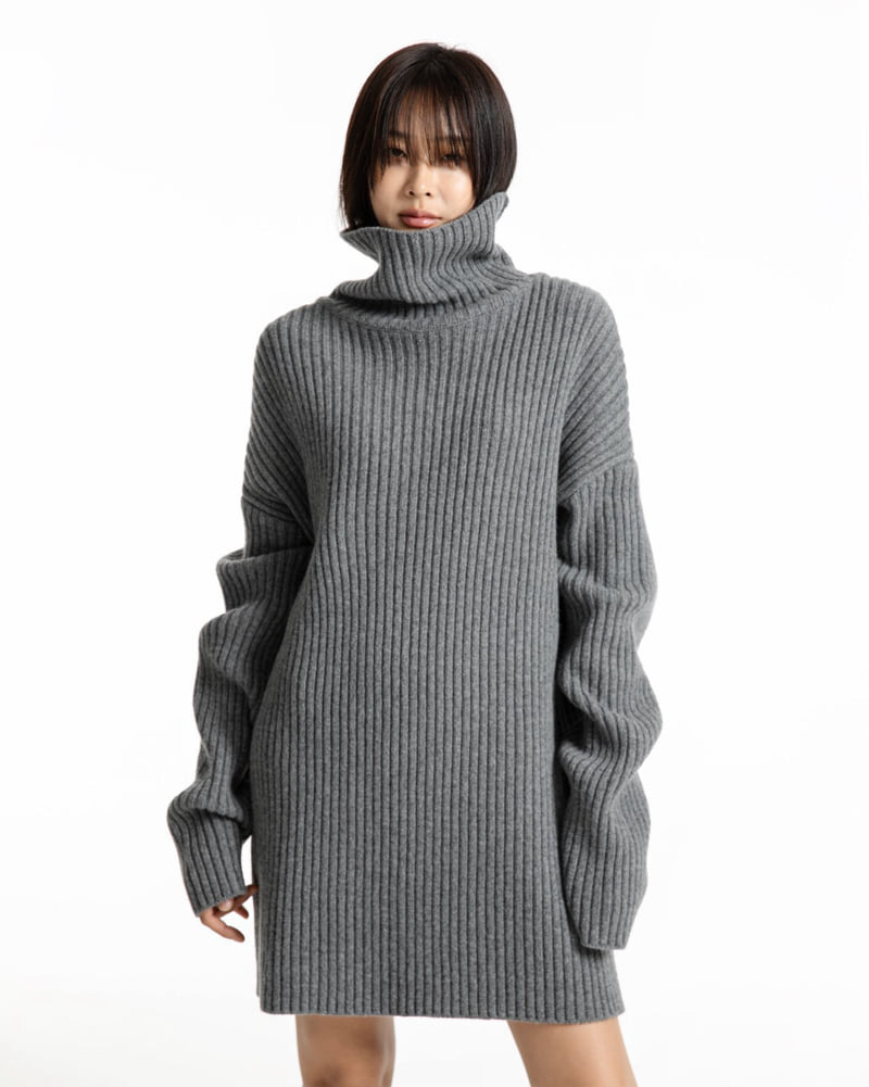 Paper Moon - Korean Women Fashion - #womensfashion - Turtleneck Ribbed Knit Mini Dress - 6