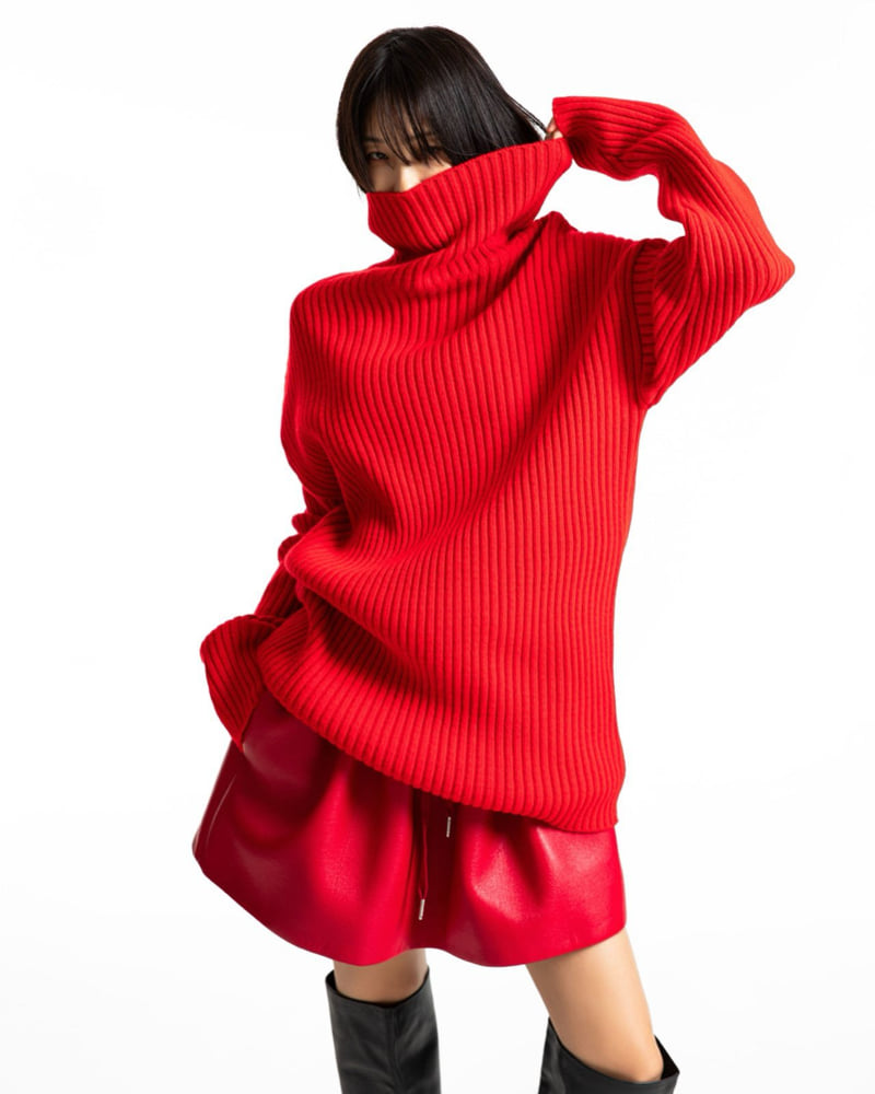 Paper Moon - Korean Women Fashion - #womensfashion - Turtleneck Ribbed Knit Mini Dress - 8