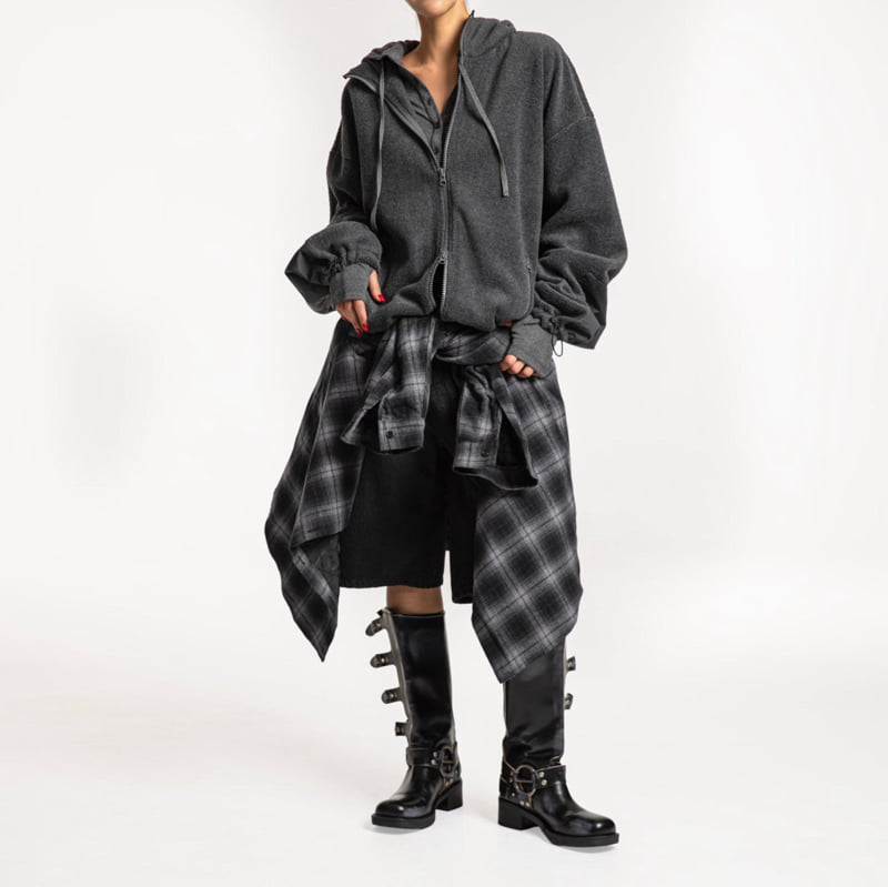 Paper Moon - Korean Women Fashion - #womensfashion - Classic Fleece Fabric Combi Hoodie Zipped-up Jacket - 3