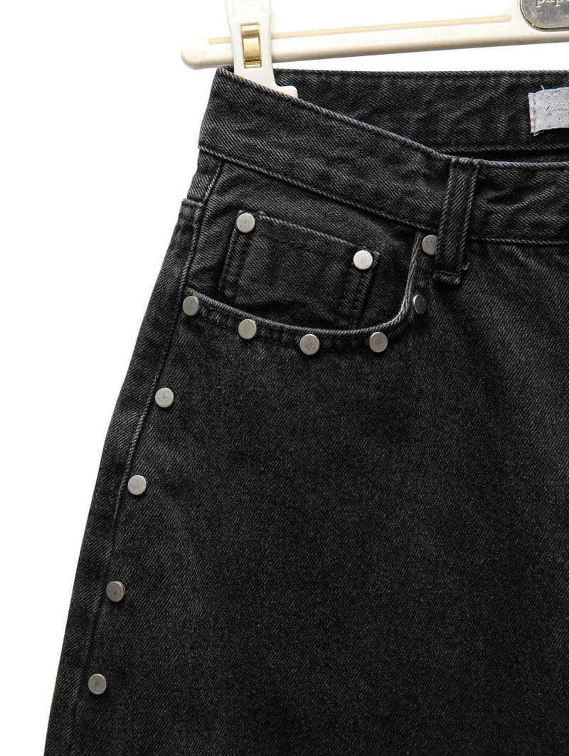 Paper Moon - Korean Women Fashion - #womensfashion - Stud Point Washed Black Wide Denim Pants - 10