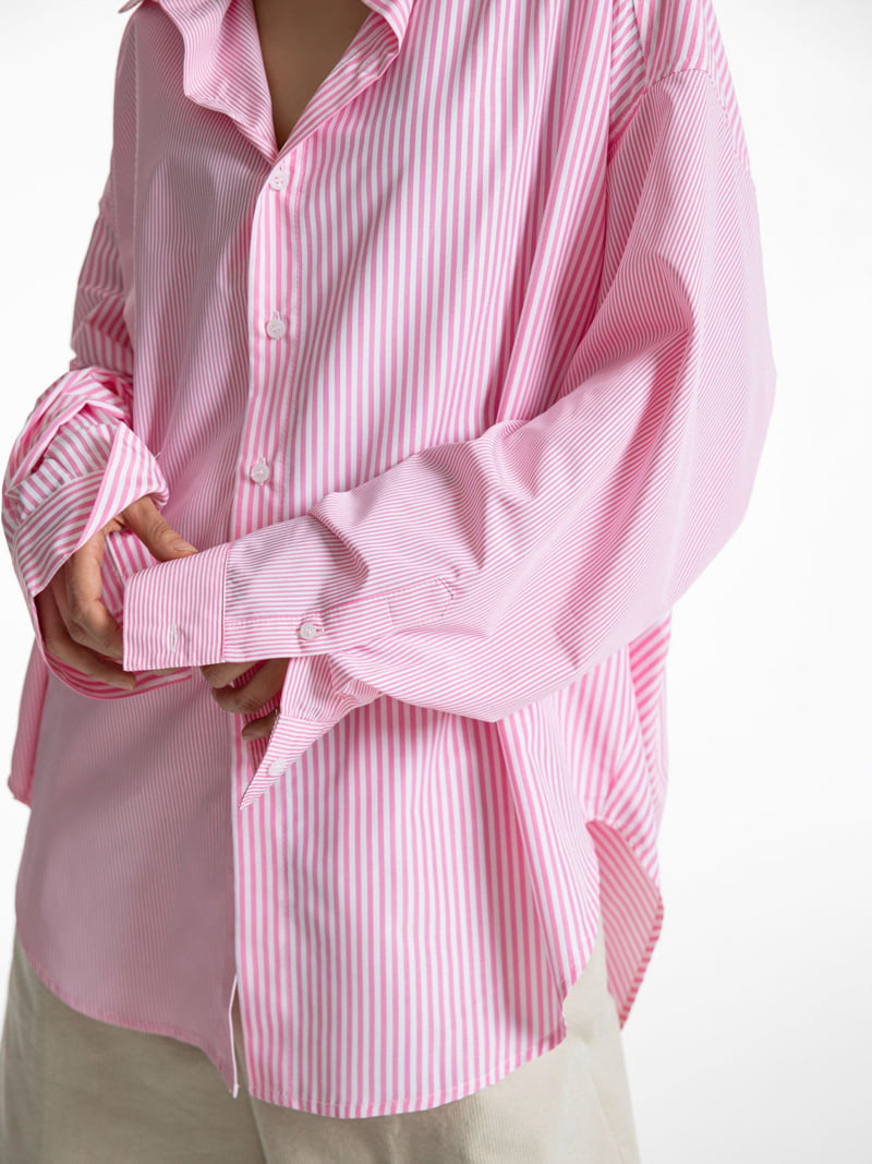 Paper Moon - Korean Women Fashion - #womensfashion - Oversized Striped Combi Button Down Shirt - 2