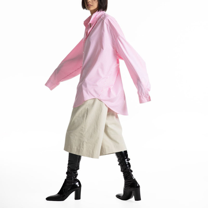 Paper Moon - Korean Women Fashion - #momslook - Oversized Striped Combi Button Down Shirt - 4