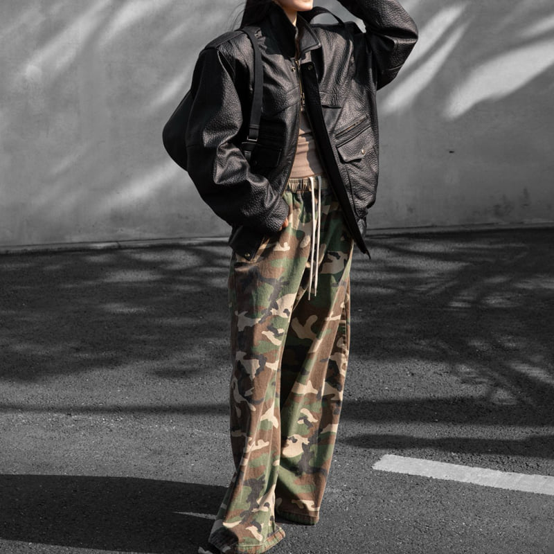 Paper Moon - Korean Women Fashion - #womensfashion - Camouflage Cotton Banded Maxi Wide Trousers - 10