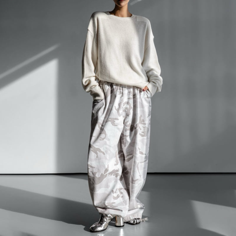 Paper Moon - Korean Women Fashion - #womensfashion - Camouflage Cotton Banded Maxi Wide Trousers - 6