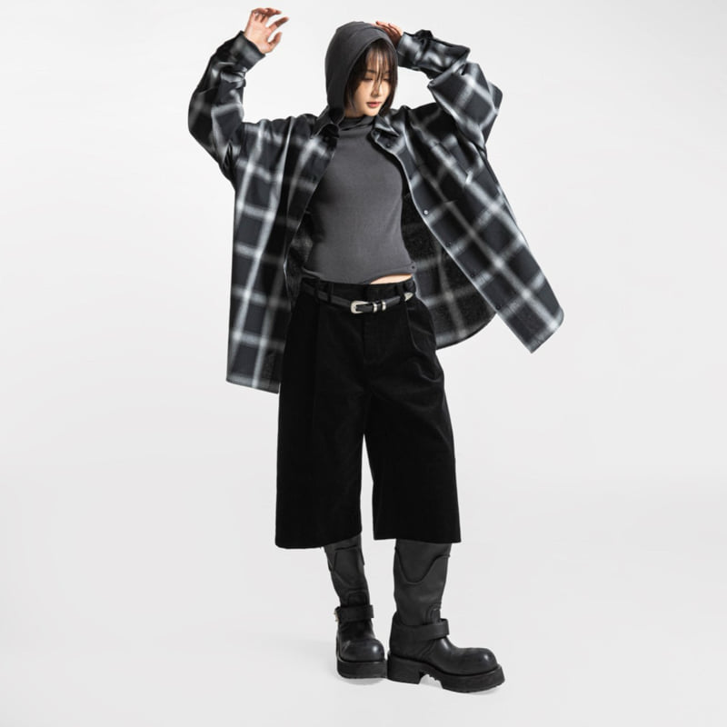 Paper Moon - Korean Women Fashion - #womensfashion - Oversized Plaid Check Button Down Shirt