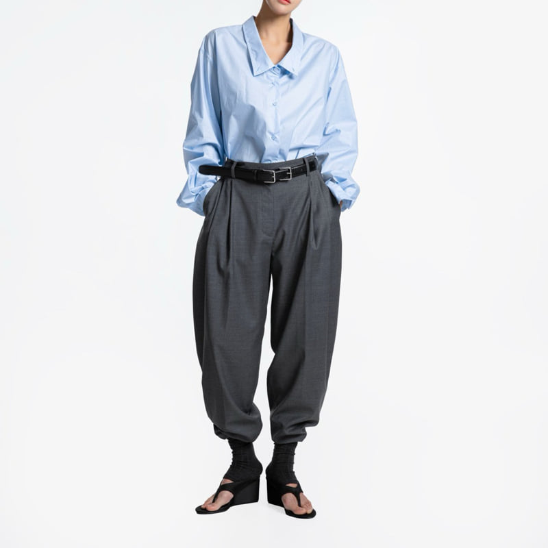 Paper Moon - Korean Women Fashion - #momslook - Double Pintuck Wool Baggy Slacks - 4