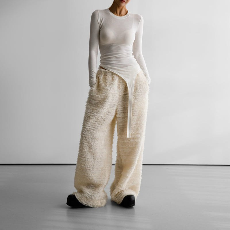 Paper Moon - Korean Women Fashion - #womensfashion - Lux Feather Lace Detail Wide Trousers - 11