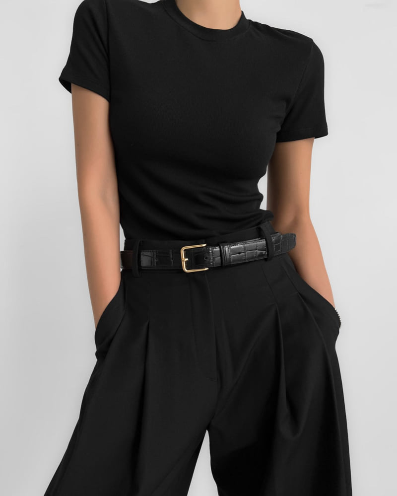 Paper Moon - Korean Women Fashion - #womensfashion - Ribbed Slim Crewneck Basic Tee - 6