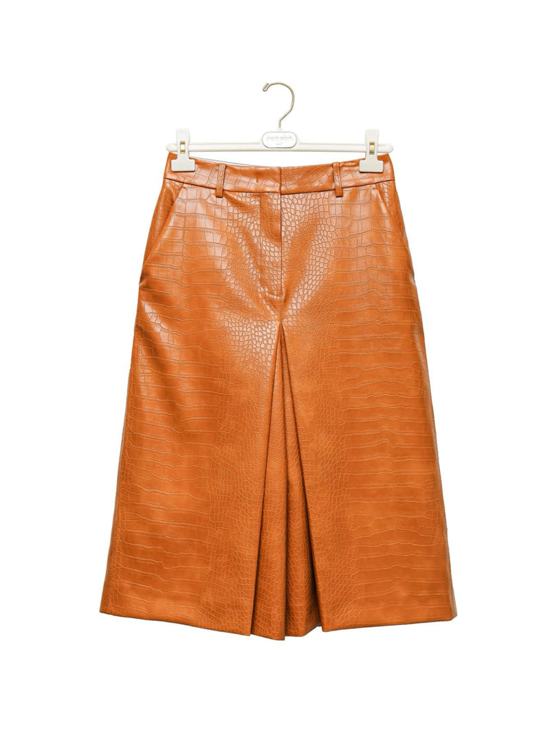 Paper Moon - Korean Women Fashion - #womensfashion - Crocodile Vegan Leather Skirt Detail Wide Culottes Pants - 9