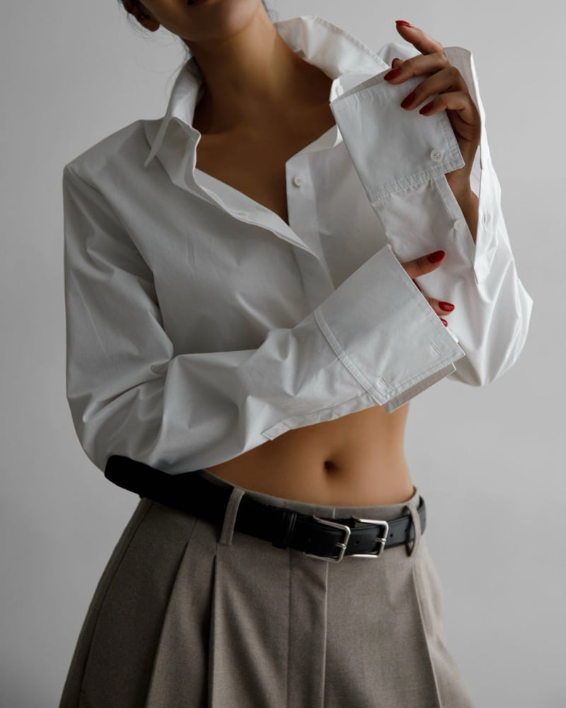 Paper Moon - Korean Women Fashion - #womensfashion - Classic Shoulder Padded Crop Button Down Shirt - 10