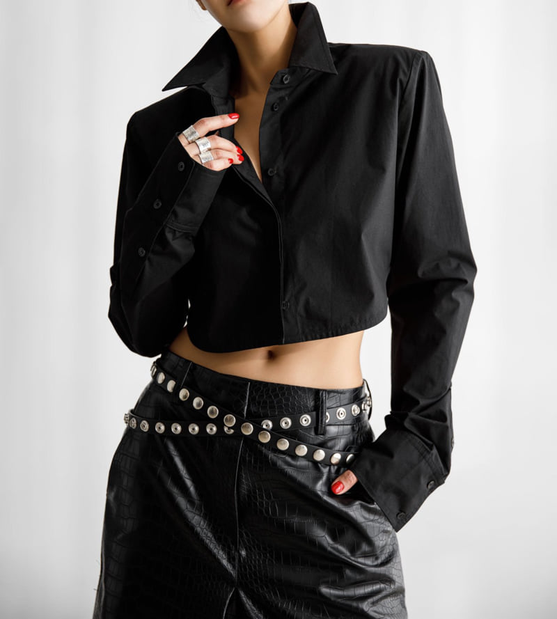 Paper Moon - Korean Women Fashion - #womensfashion - Classic Shoulder Padded Crop Button Down Shirt - 2