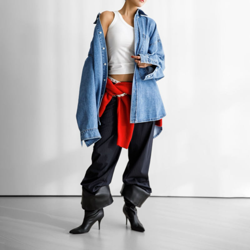 Paper Moon - Korean Women Fashion - #womensfashion - Maxi Oversized Washed Denim Button Down Shirt