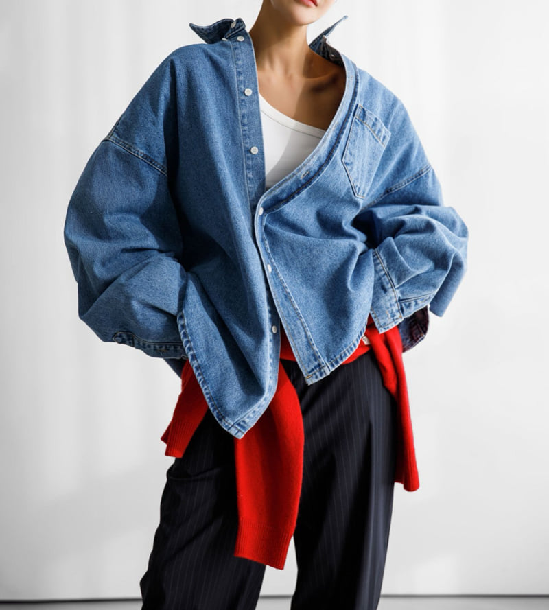 Paper Moon - Korean Women Fashion - #womensfashion - Maxi Oversized Washed Denim Button Down Shirt - 5