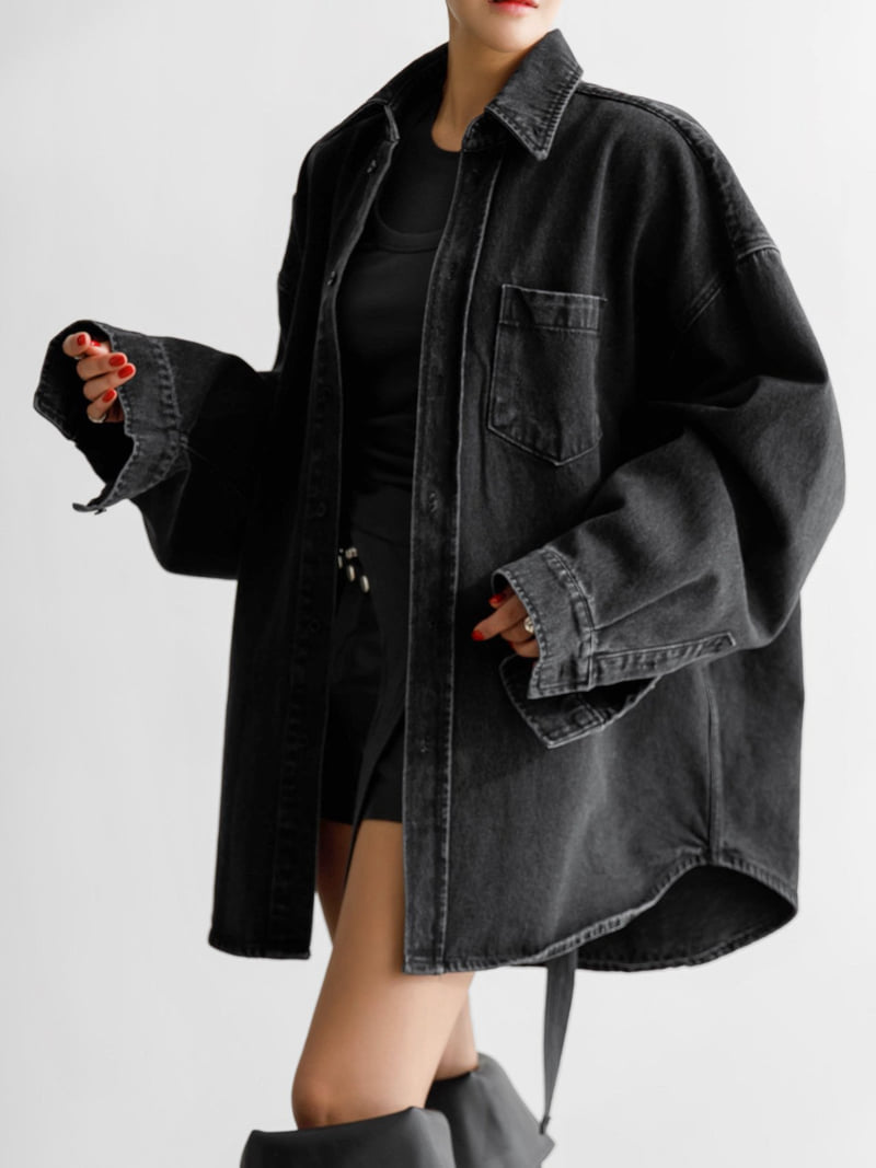 Paper Moon - Korean Women Fashion - #womensfashion - Maxi Oversized Washed Denim Button Down Shirt - 9