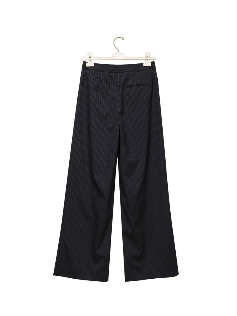Paper Moon - Korean Women Fashion - #momslook - Low Belted Detail Pin Striped Wide Pants - 4