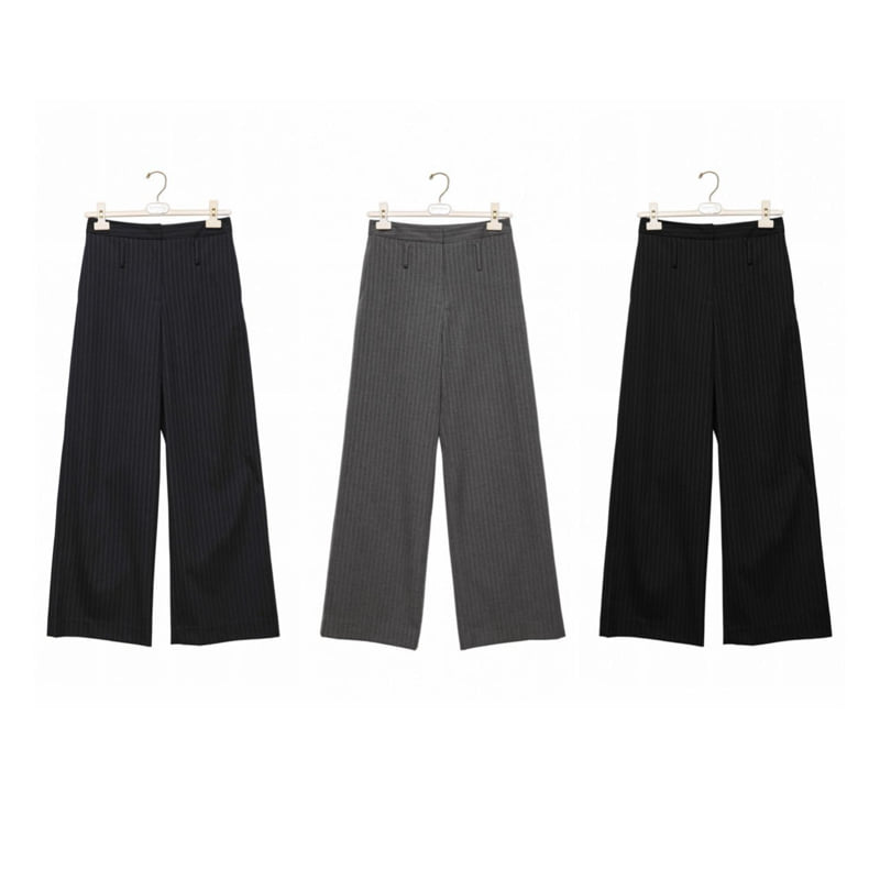 Paper Moon - Korean Women Fashion - #womensfashion - Low Belted Detail Pin Striped Wide Pants - 8
