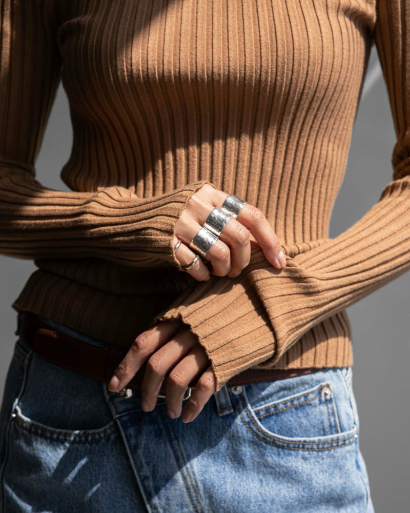 Paper Moon - Korean Women Fashion - #womensfashion - Long Sleeved Ribbed Round Neck Knit Top - 3