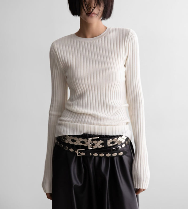 Paper Moon - Korean Women Fashion - #womensfashion - Long Sleeved Ribbed Round Neck Knit Top - 5