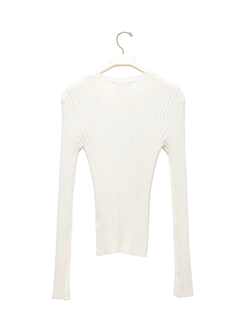 Paper Moon - Korean Women Fashion - #womensfashion - Long Sleeved Ribbed Round Neck Knit Top - 9