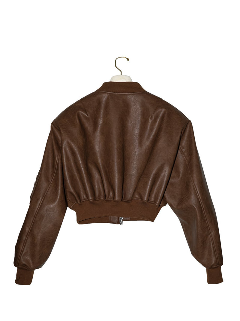 Paper Moon - Korean Women Fashion - #womensfashion - Vegan Leather Cropped Full-up Bomber Jacket - 6