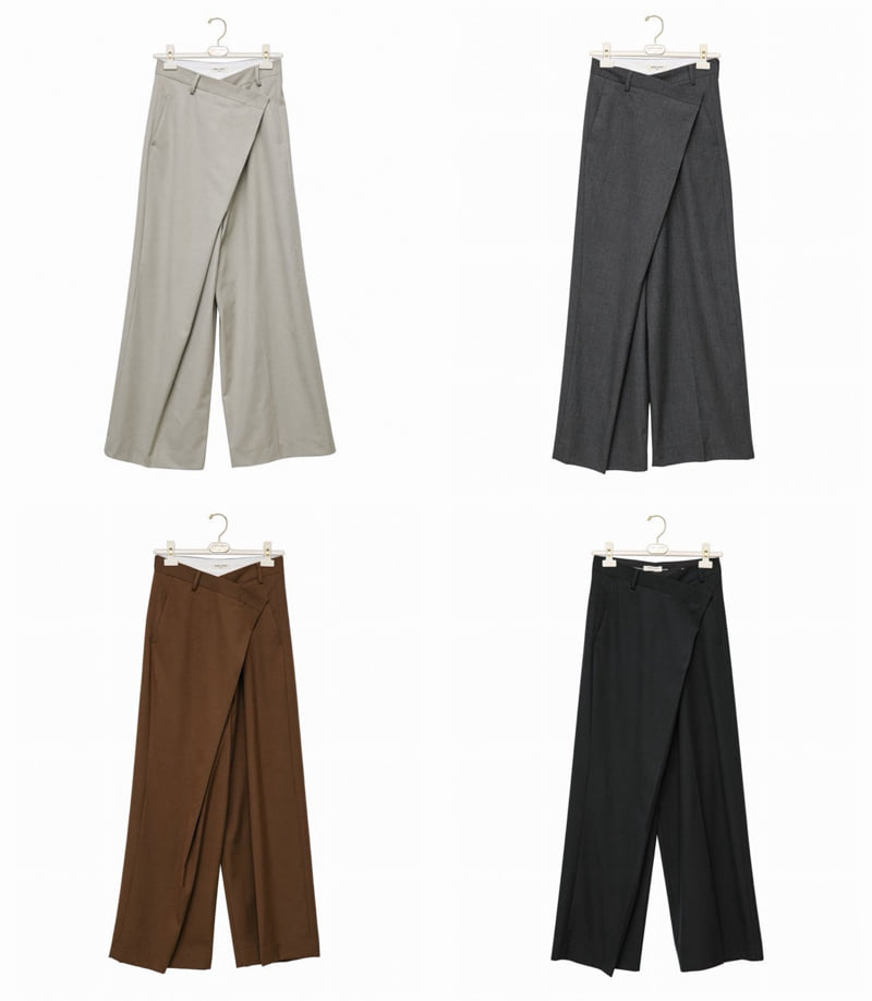 Paper Moon - Korean Women Fashion - #womensfashion - Asymmetry Pintuck Wide Maxi Trousers - 10