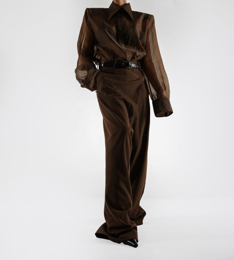 Paper Moon - Korean Women Fashion - #womensfashion - Asymmetry Pintuck Wide Maxi Trousers - 2