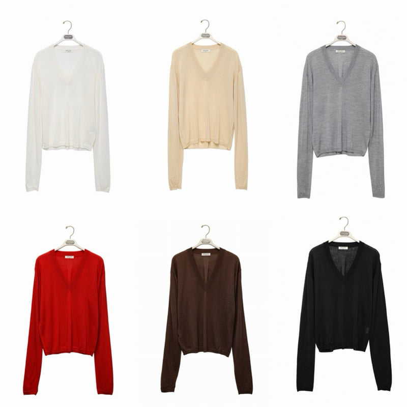 Paper Moon - Korean Women Fashion - #womensfashion - Wool Silk Deep V-neck Knit Top - 10