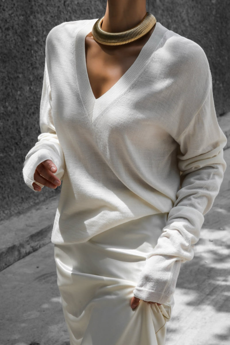 Paper Moon - Korean Women Fashion - #womensfashion - Wool Silk Deep V-neck Knit Top - 6