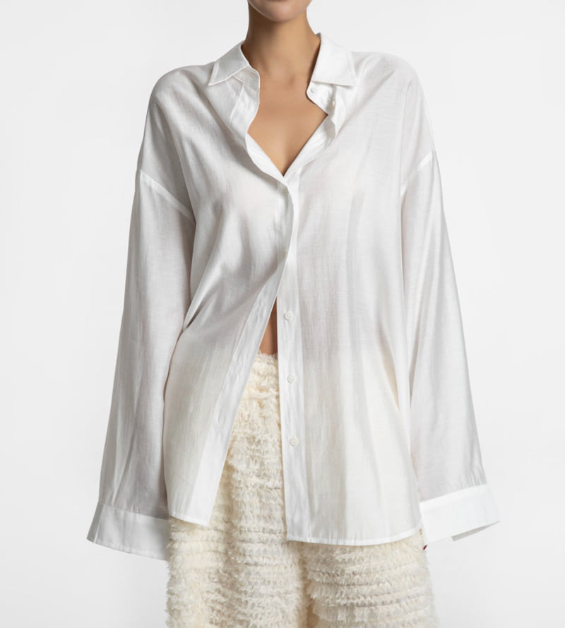 Paper Moon - Korean Women Fashion - #womensfashion - Sheer Silky Classic Button Down Shirt - 5