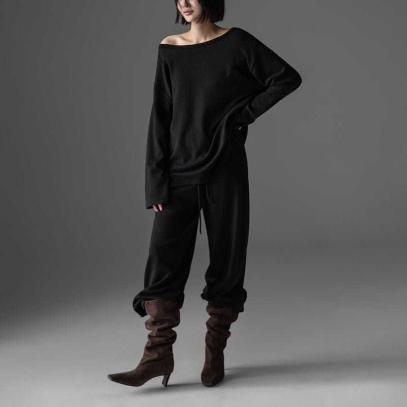 Paper Moon - Korean Women Fashion - #womensfashion - Soft Lounge Set-up Boatneck Tee