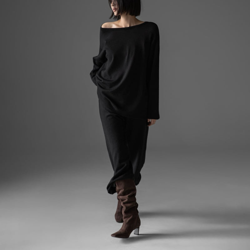 Paper Moon - Korean Women Fashion - #womensfashion - Soft Lounge Set-up Boatneck Tee - 3
