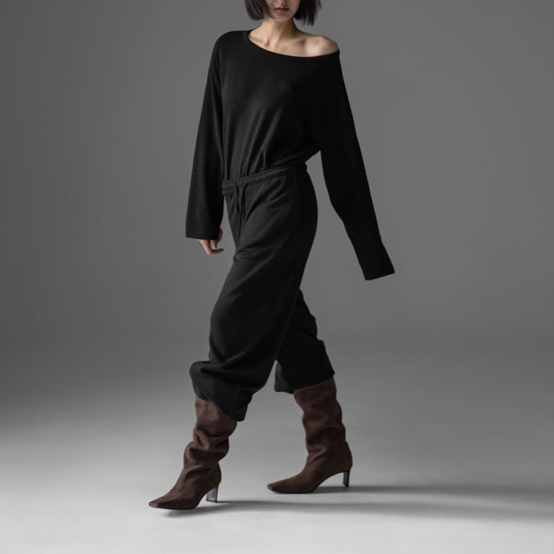 Paper Moon - Korean Women Fashion - #womensfashion - Soft Lounge Set-up Boatneck Tee - 5