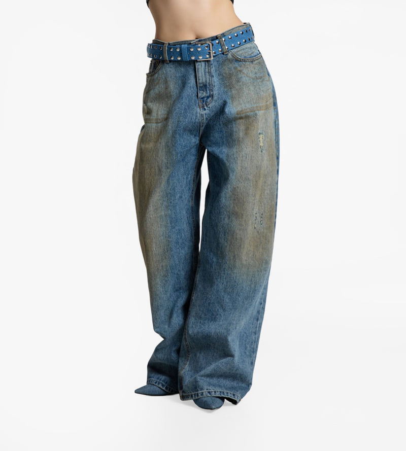 Paper Moon - Korean Women Fashion - #womensfashion - Dusty Mud Washing Wide Denim Trousers
