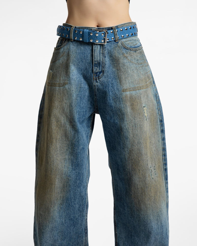 Paper Moon - Korean Women Fashion - #womensfashion - Dusty Mud Washing Wide Denim Trousers - 3