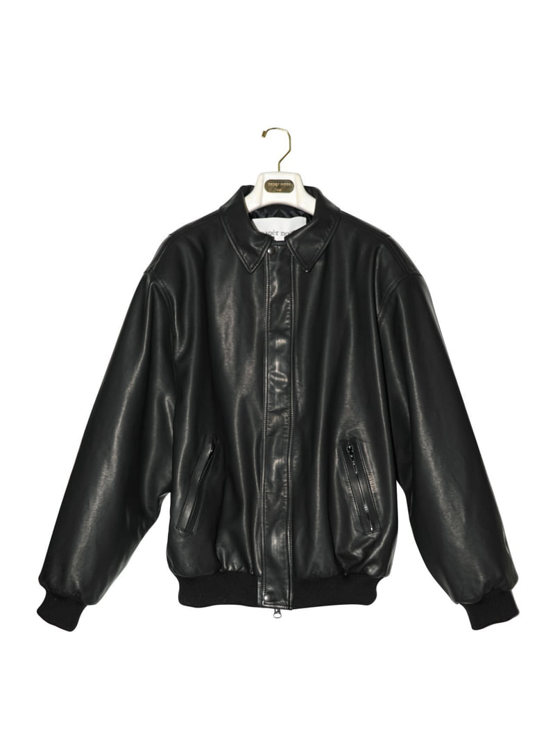 Paper Moon - Korean Women Fashion - #womensfashion - Washed Vegan Leather Shoulder Padded Bomber Jacket - 7