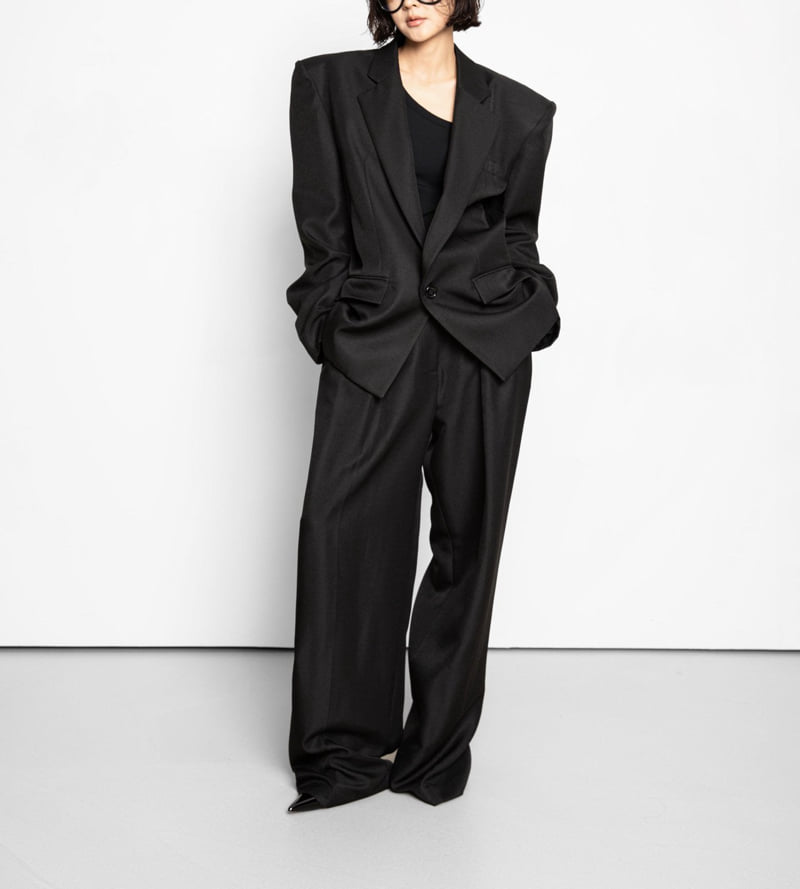 Paper Moon - Korean Women Fashion - #womensfashion - Twill Texture Low Waist Double Pleats Wide Trousers - 7