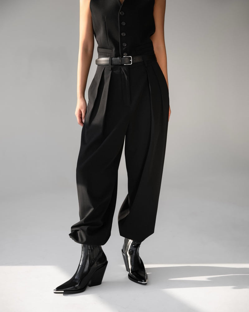 Paper Moon - Korean Women Fashion - #womensfashion - Low Waist Double Pleats Wide Trousers - 3