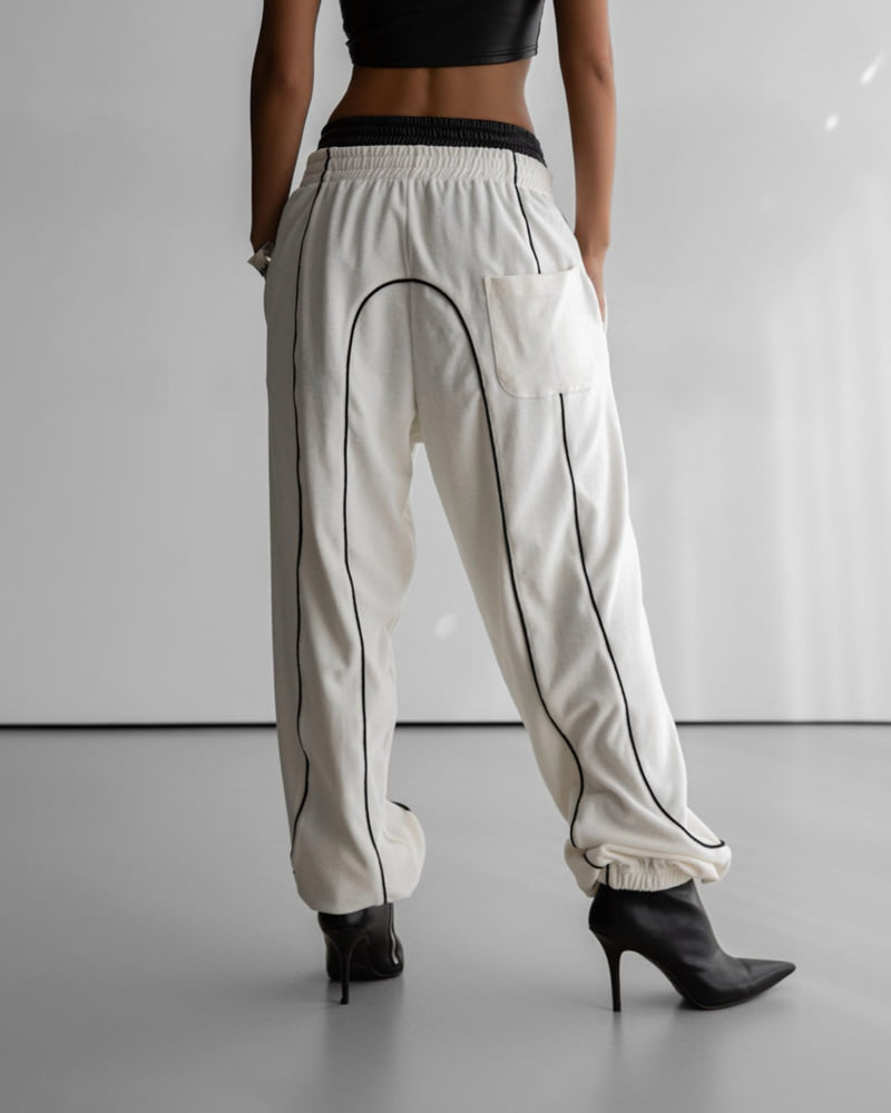 Paper Moon - Korean Women Fashion - #womensfashion - Vevet Trimmed Detail Jogger Trousers - 5