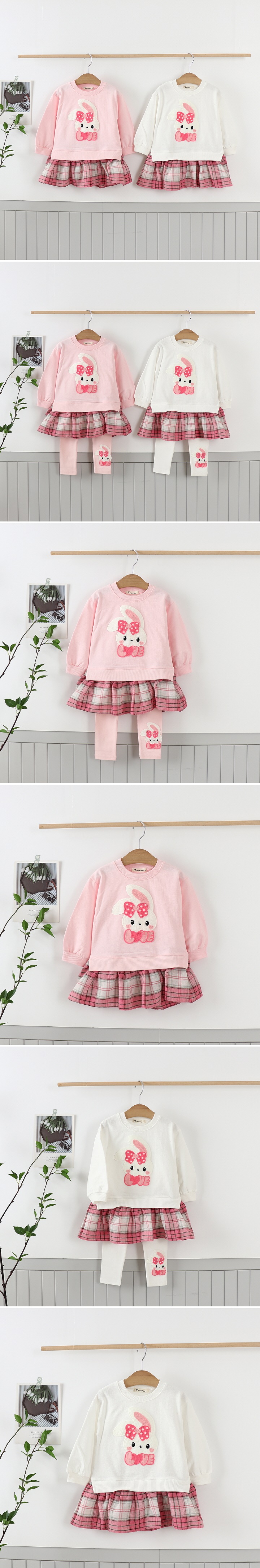 Pepper Mint - Korean Children Fashion - #childrensboutique - Check Bunny Long Tee